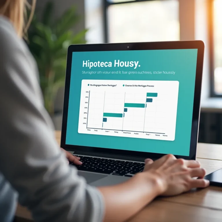 Una computadora mostrando un gráfico con la etiqueta 'Hipoteca Housy', representando el software utilizado por Housy para gestionar hipotecas.