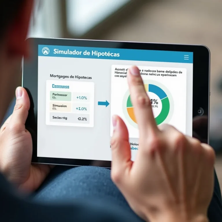 Persona utilizando un simulador de hipotecas en una tablet, mostrando cómo ajustar expectativas financieras.